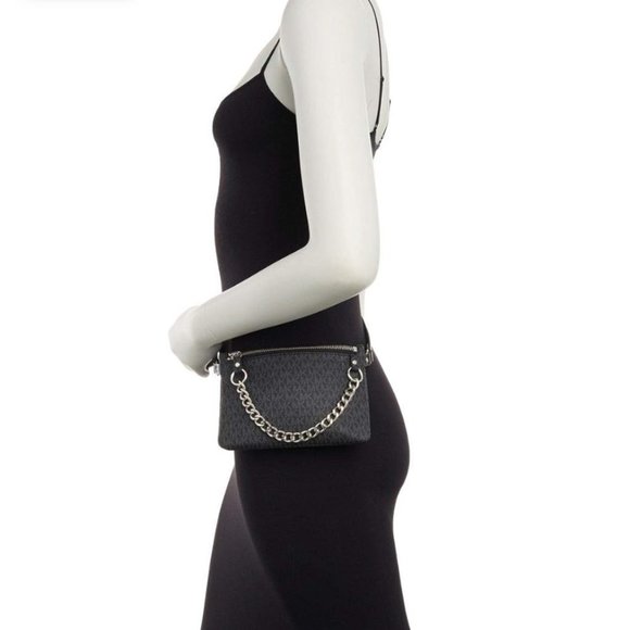 Michael Kors Womens Bag Mk Monogram Fanny Pack with Chain - Black - Picture 1 of 16